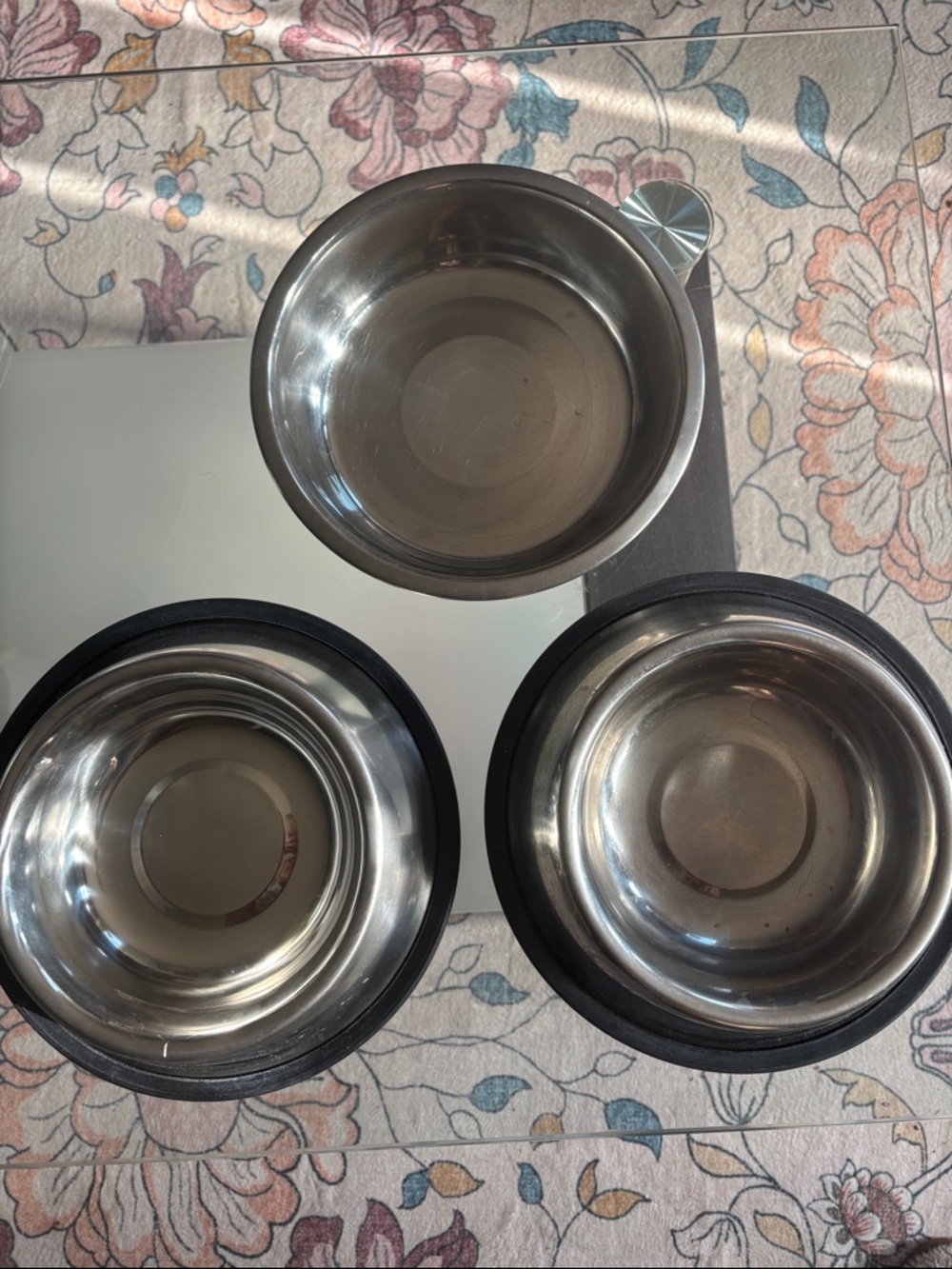 Stainless Steel Non-Slip Dog Feeding Bowls - Set of 3 (Silver with Black Base)